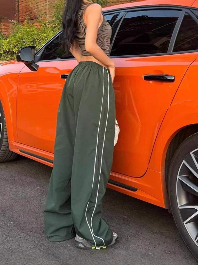 Streetwear Casual Pants With Elastic Waist For Women 2025 Summer Loose Fit Cotton Blend