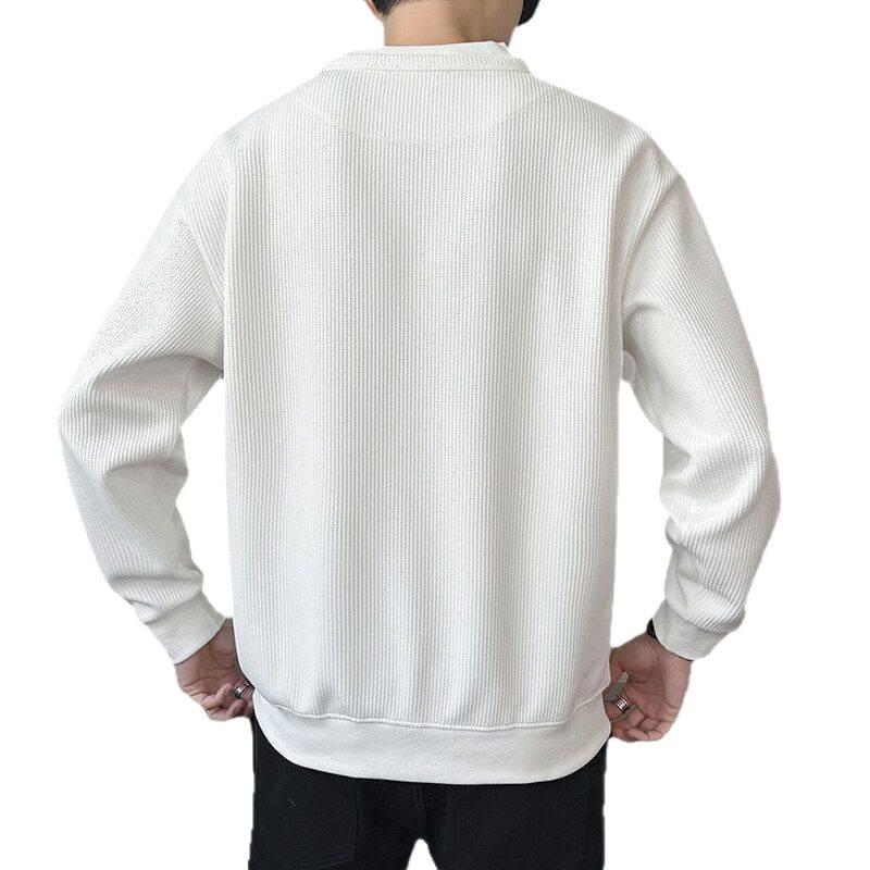 Men's Casual Fake Two-Piece Hoodie with Vertical Stripes - Autumn/Winter Loose Fit