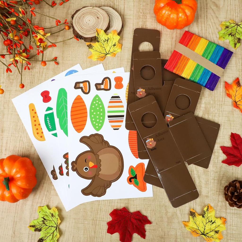 Yewfold Fall Thanksgiving Crafts, 12Pcs DIY Turkey Cutout Boxes Thanksgiving Personalized Gifts, Fall Turkey Arts Crafts for Classroom Party Favors