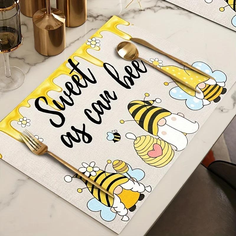 4/6/8pcs Spring Sunflower Floral Pattern Placemats Printed Festive Placemats Home Dining Table Mats Sets Design Kitchen Decor