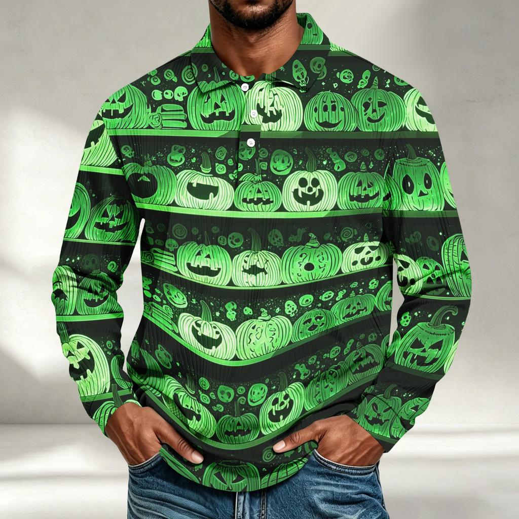 Herren Langarmshirt Halloween-Print Lockerer Schnitt Lässiges Oberteil