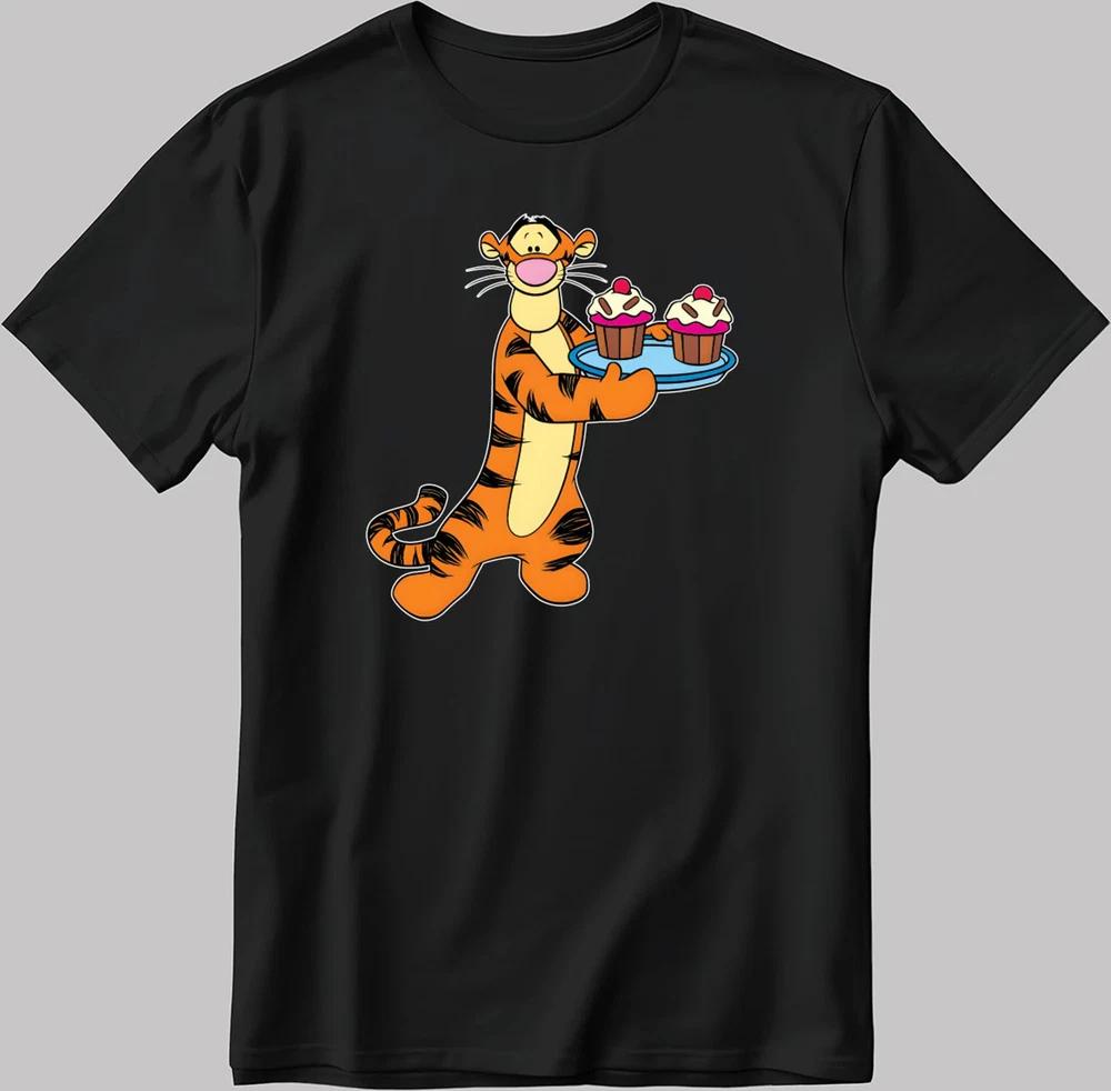 Winnie The Pooh Funny Tigers Holding Cupcake Black TShirt S