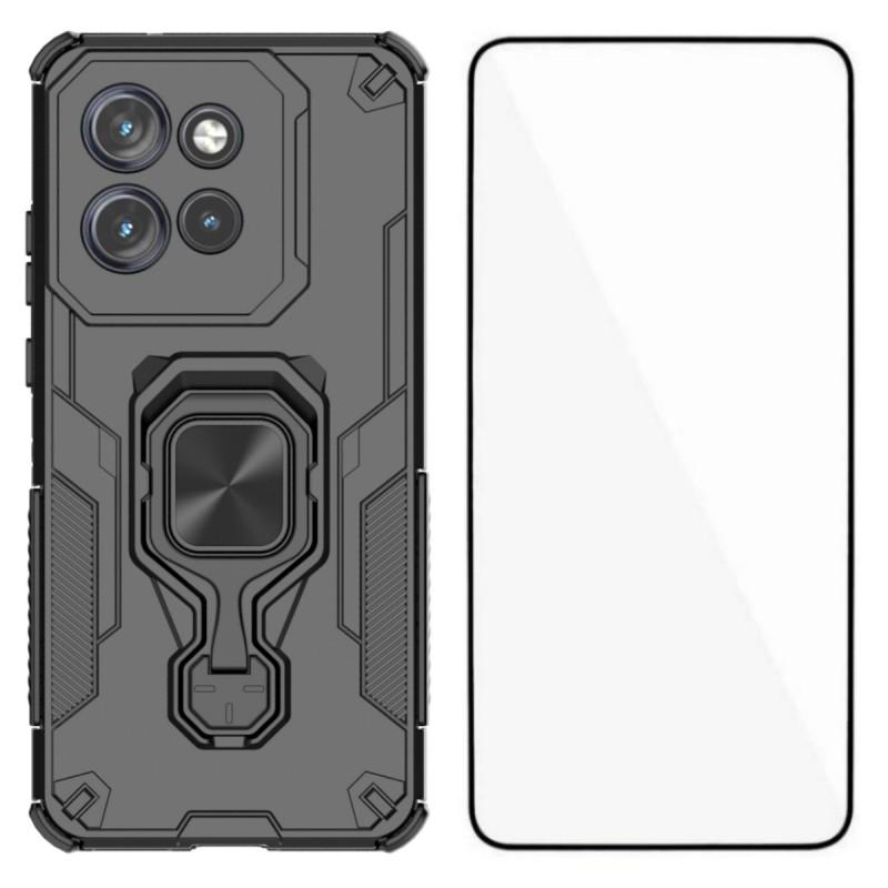 For Motorola Edge 50 Neo 5G Phone Case WANLONFENG PC TPU Back Cover Kickstand with Tempered Glass