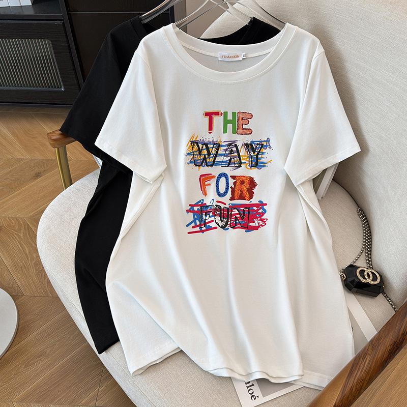 

Women s Plus Size Slimming Loose Mid-Length Round Neck Short-Sleeved T-Shirt (200/300/350 jin) 6XL чорний