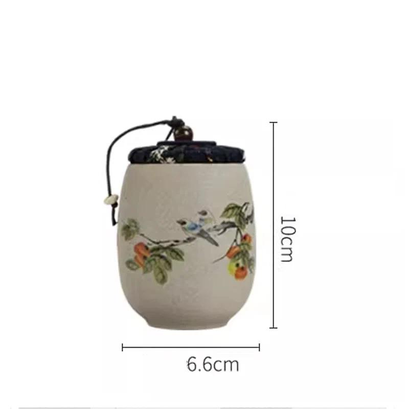 Portable Sealed Ceramic Tea Jar – Pottery Storage Canister with Plum, Orchid, Bamboo & Chrysanthemum Design