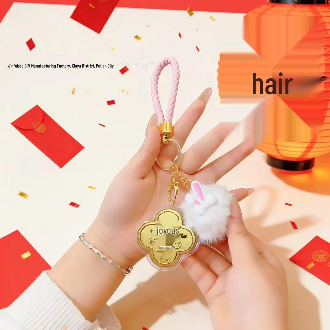 999 Pure Gold Four-Leaf Clover Keychain with  Future is Bright  Phone Charm Pendant