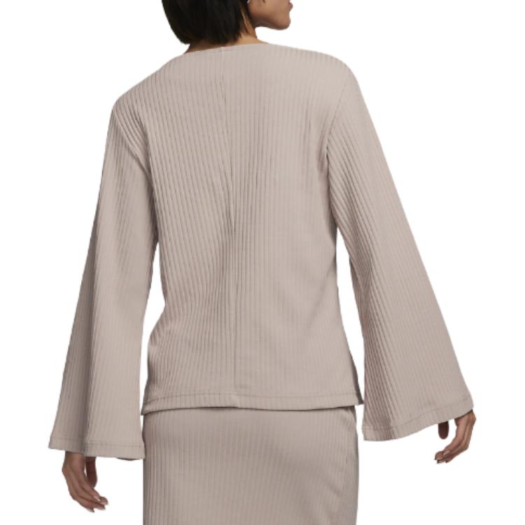 Nike Solid Color Round Neck Long Sleeve T-Shirt Women Tops Light-Brown DV7867-272