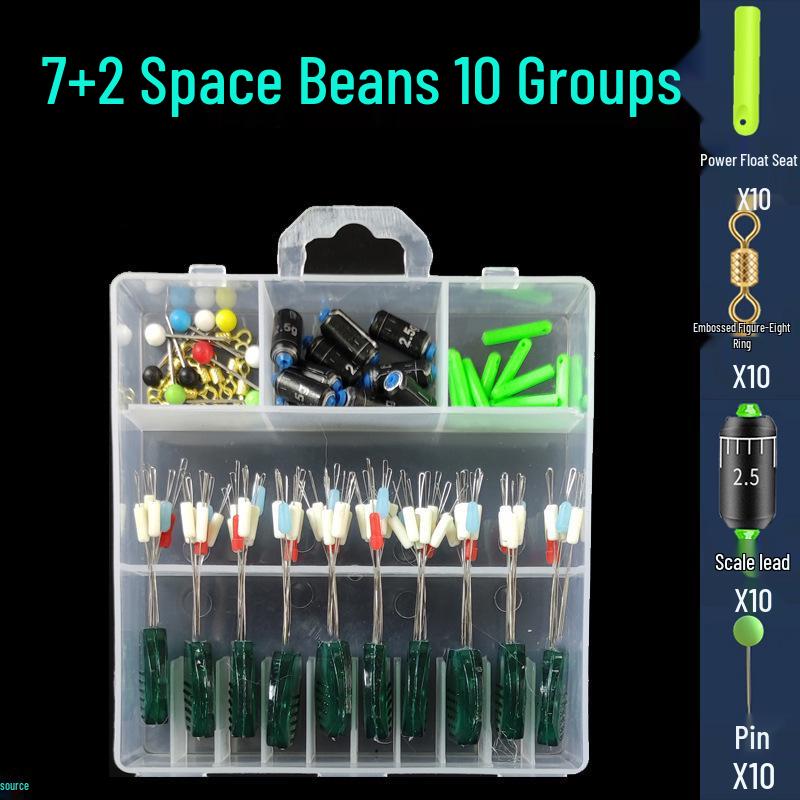 50-teiliges Angelzubehör-Set: Silikon-Space-Beans, Wirbel, Schwimmkörper, Hauptschnur