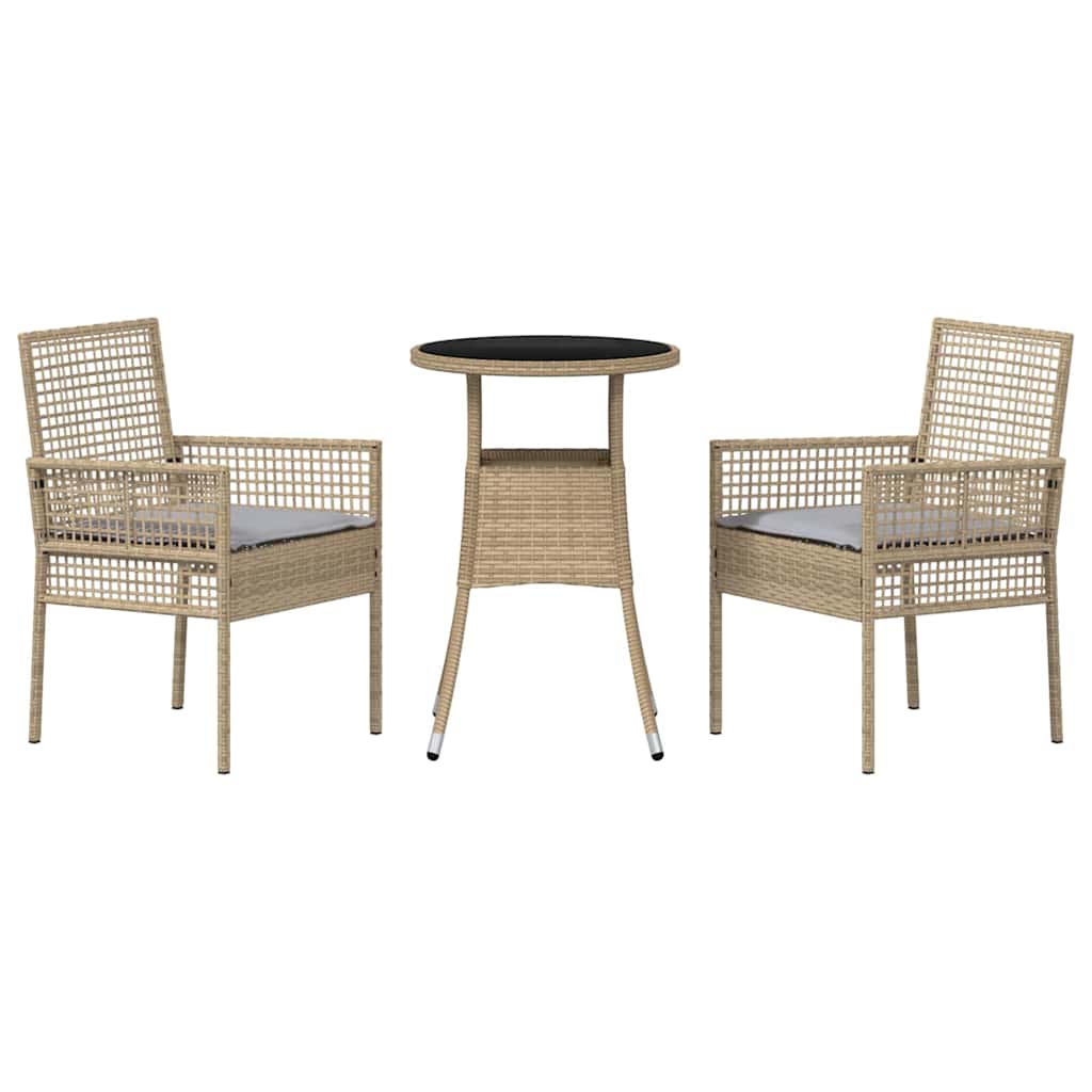 Garden Dining Set 3 Pcs Beige Poly Rattan