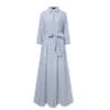 Robe Maxi Chemise rayée pour femme avec ceinture Col à revers Manches longues Boutonnée sur le devant Fente Robe longue Décontractée Ample Robes de Vacances
