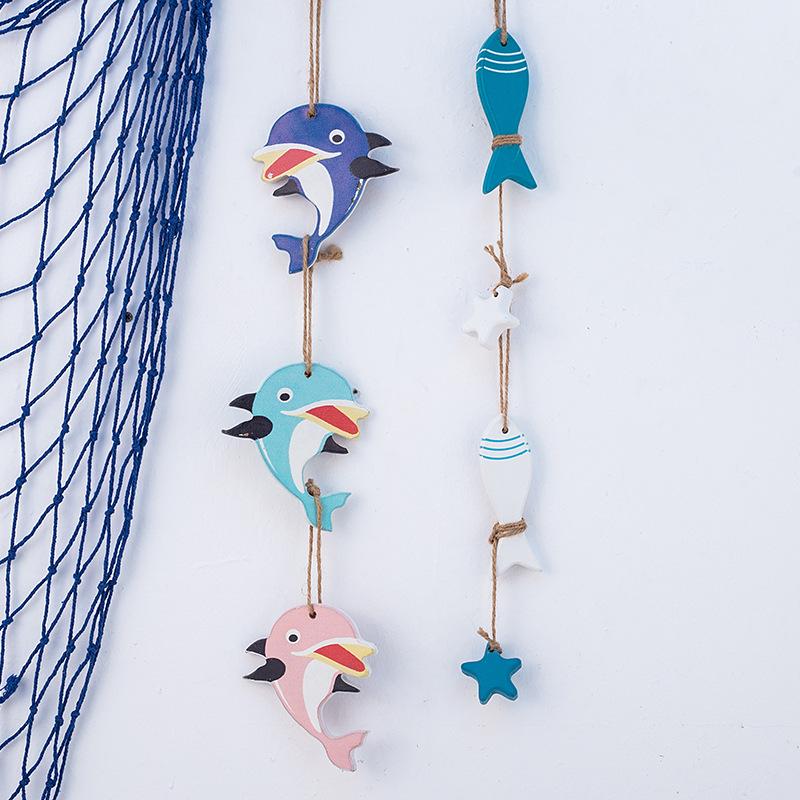 3Pcs/Lot Wooden Starfish String Mediterranean 5 Kinds of Decorative Fish Seahorse Dolphin Shell Hanging Ornament