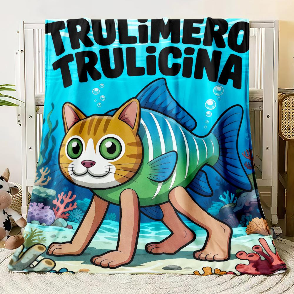 Italian Brainrot AI Generated Animals Plush Thin Blanket Kids Adult Flannel Throw Blanket for Outdoor Super Soft Bedspread Gift 100x150cm