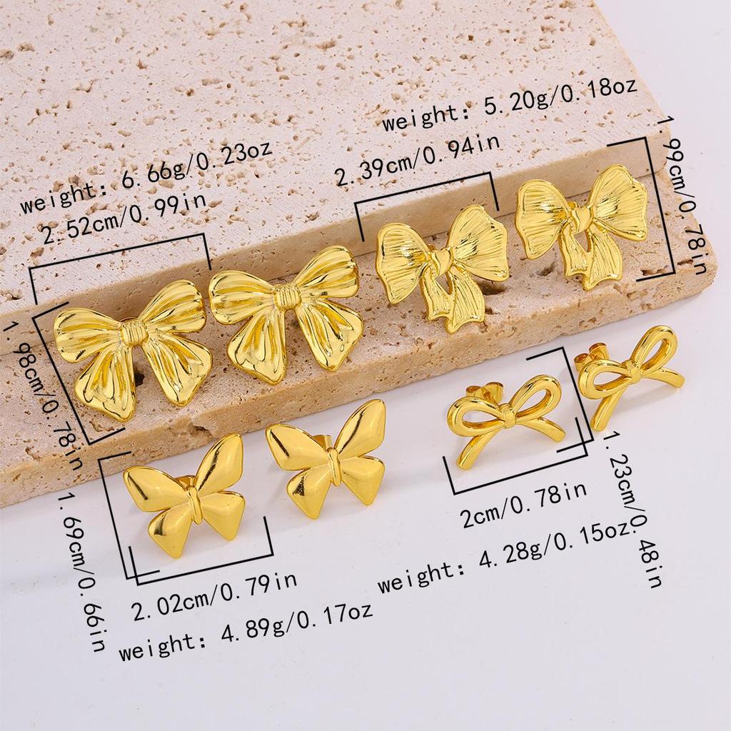 18K Gold Plated Titanium Steel Earrings with Butterfly, Flower, and Bowknot Designs