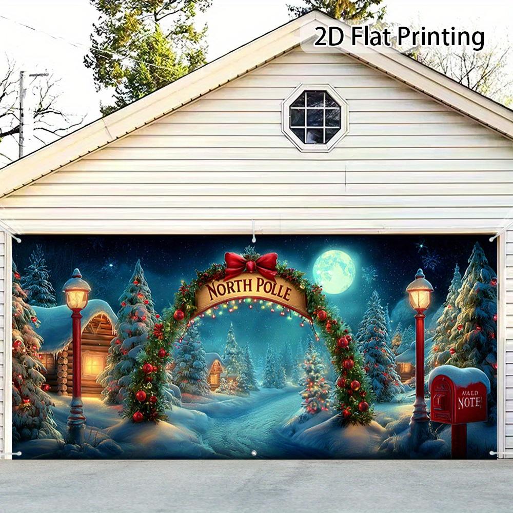 2D Door Banner 1pc Arctic Christmas Magic Garage Door Cover Banner - 2D Polyester, Festive Design with a Snowy Winter Scene