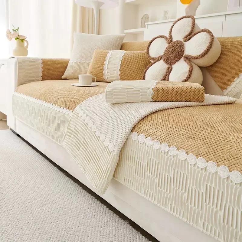 Cream Style Sofa Cushion And Universal Leather Sofa Cover For Autumn And Winter Seasons Plush Cover Cloth Towel Seat Cushion