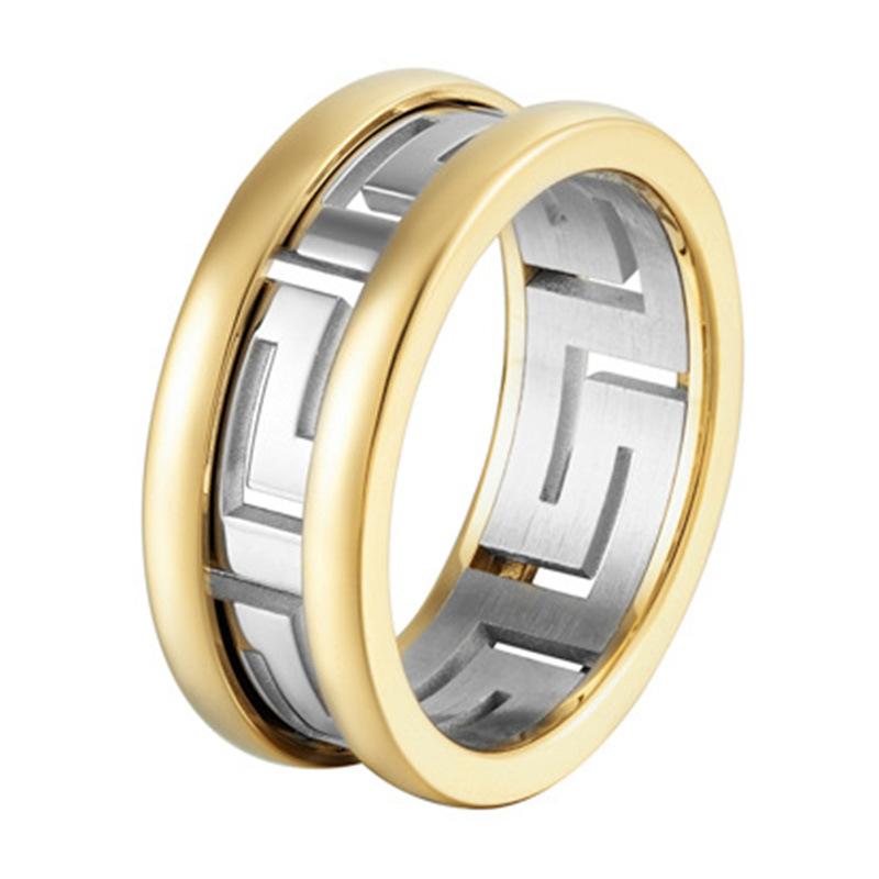 Vintage Contrast Chain Hollow Ring Titanium Steel Electroplating Premium Sense Ring Women's Jewelry
