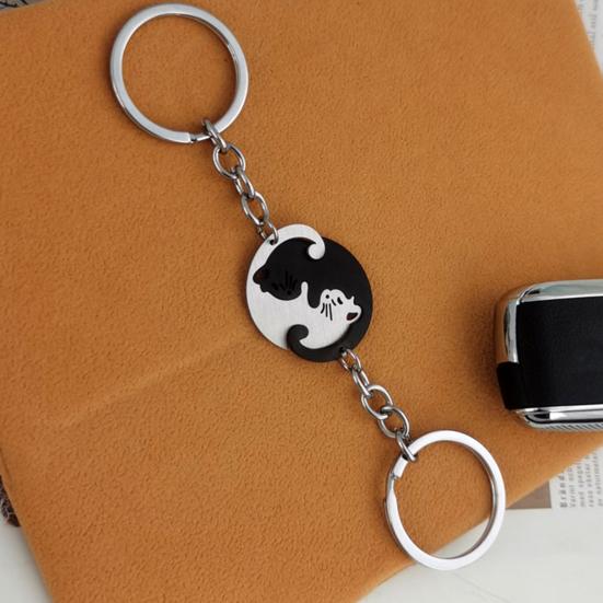 Keychain Heart Matching Cat Design Titanium Steel Keychain Pendant Bright Color Key Holder Bags Cars Wallets Accessories