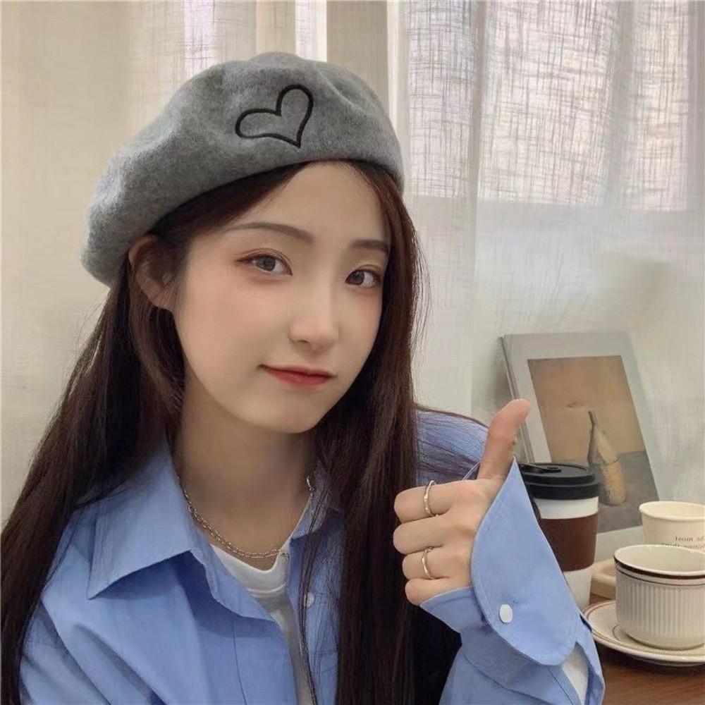 Warm Winter Wool Berets Hat Heart Shape French Artist Hat Fashion Plain Cap  for Women