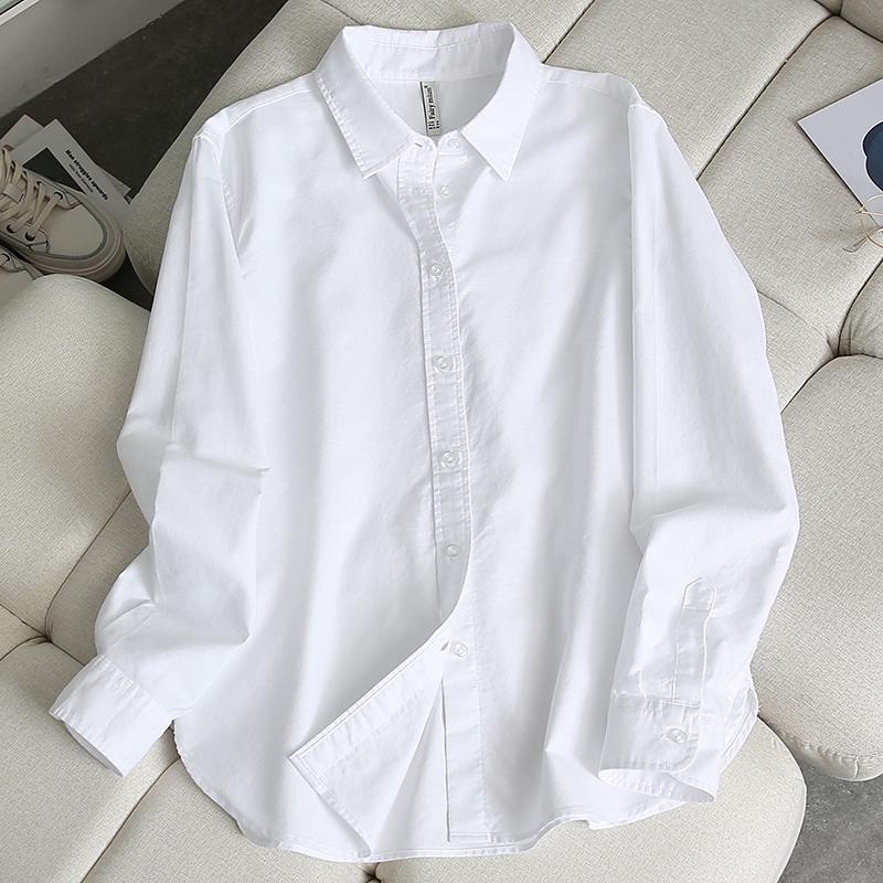 Women's Loose-Fit Korean Style Cotton Shirt - Early Spring 2025 French Casual Long Sleeve Top