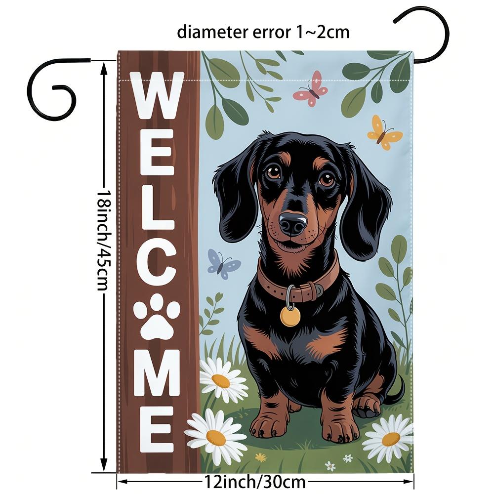 1pc Welcoming Floral Dachshund Garden Flag - 30.48x45.72 Cm, Outdoor Yard Decor