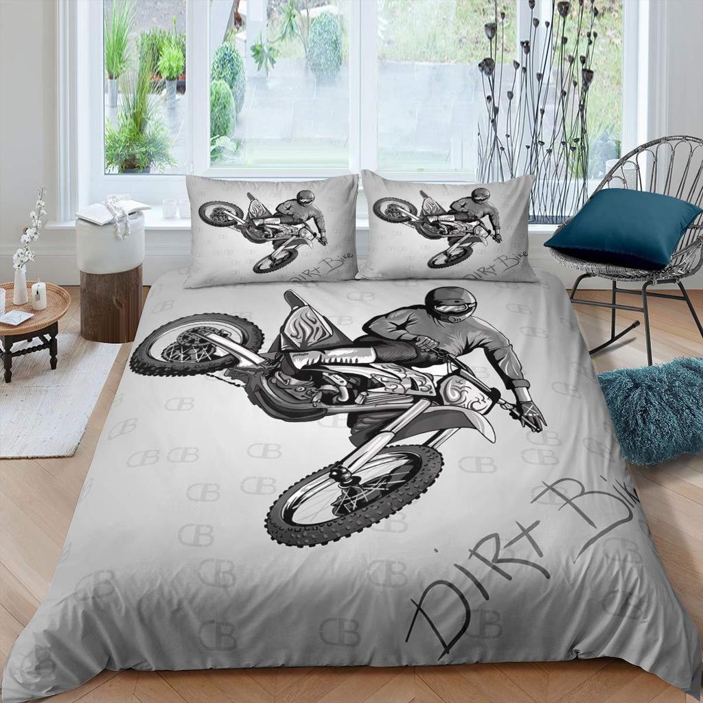 Motocross Bedding Set Full Motorcycle Racer Comforter Cover Extreme Sport Duvet Cover Dirt Bike Motor Vehicles Biker Quilt Cover