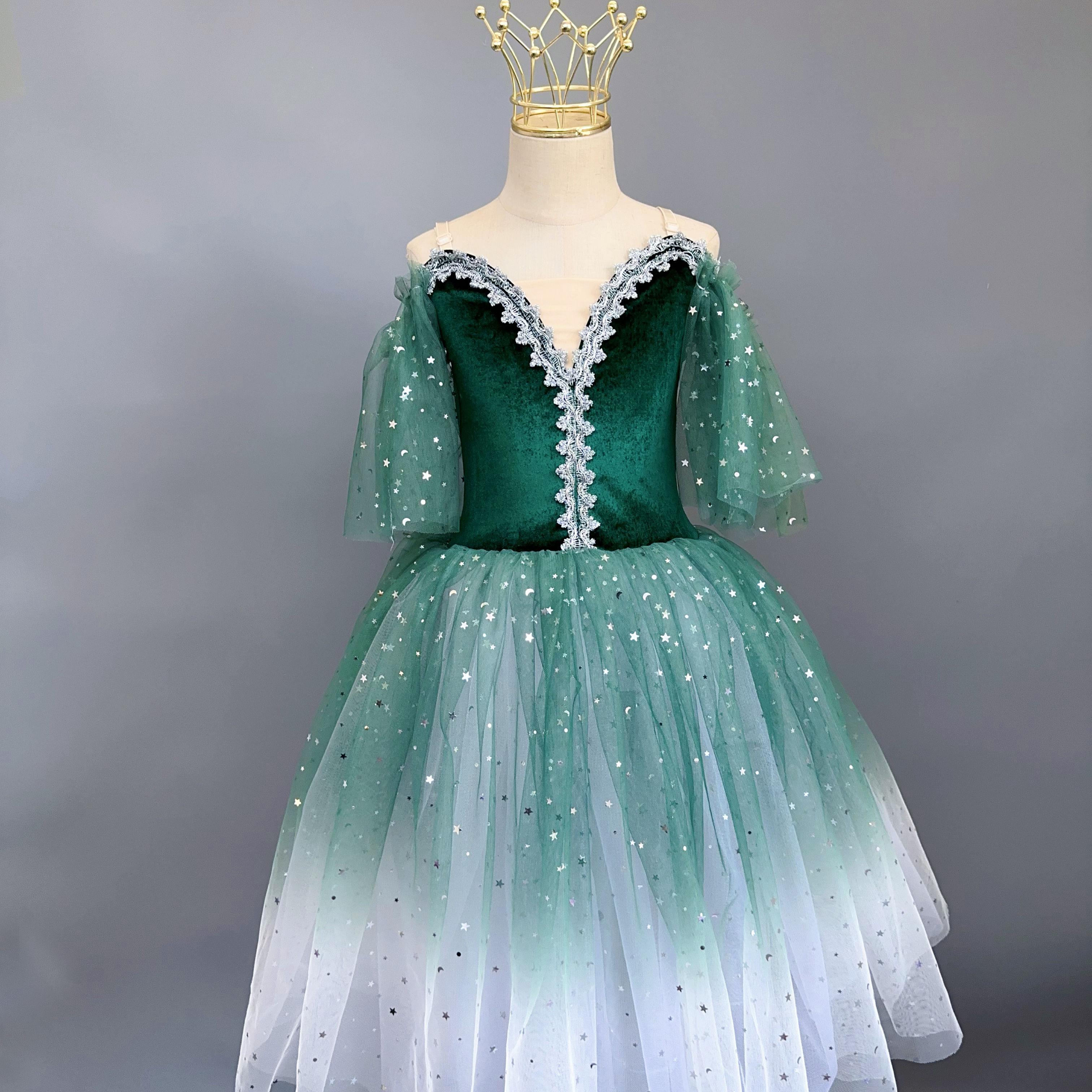 

Романтическое балетное платье-пачка для девочек, детское женское платье балерины для выступлений, платье для балетного танца, костюмы для современного танца 170 зелёный