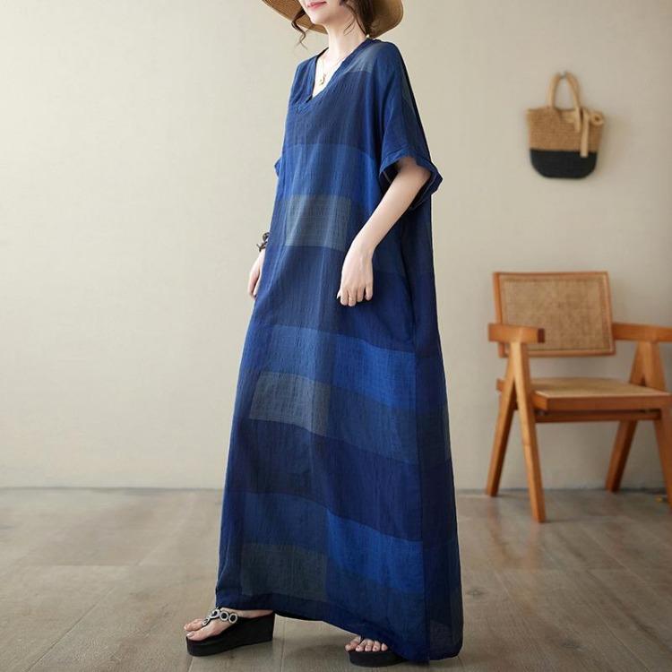 Summer Plus Size Maxi Dress Women Oversize Loose V Neck Sundress Bohemian Floral Print Big Dress 9049