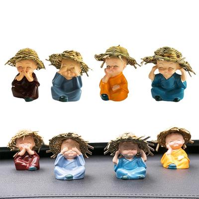 4pezzi Artigianato da Collezione Decorazioni per Auto Scultura Miniatura di Monaco Buddha Bambole Artigianali Divertenti Adesivo per Uffici Domestici