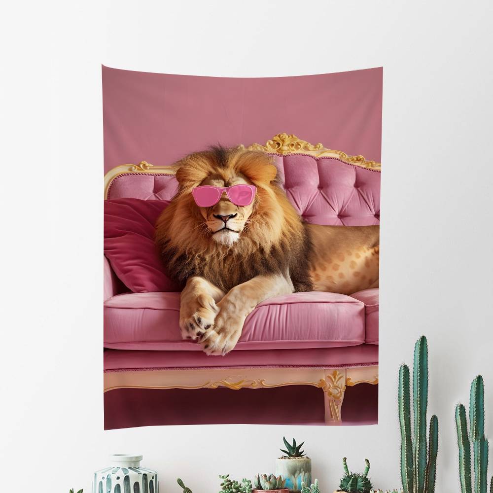 Charming Pink Animal with Glasses Anime Tapestry Hippie Flower Wall Carpets Dorm Decor Wall Hanging Home Decor