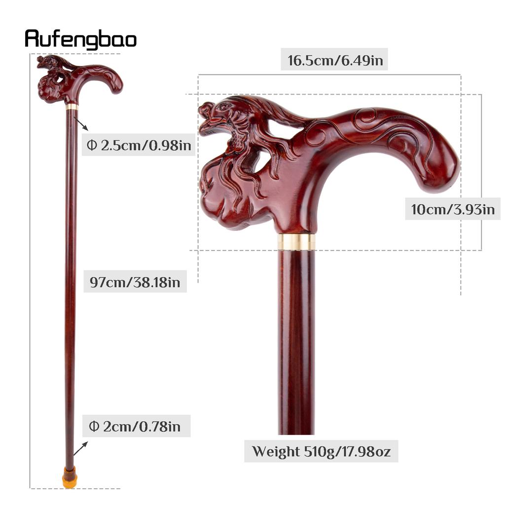 Brown Phoenix Wooden Single Joint Fashion Walking Stick Decorative Cospaly Cane Halloween Mace Crutch  Wand Crosier 97cm