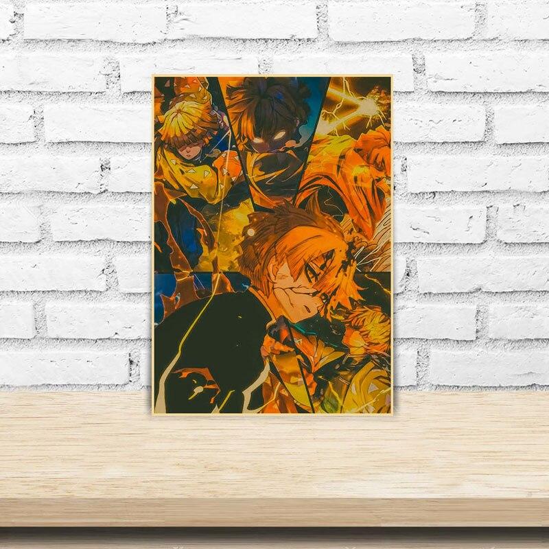 Vintage Anime Demon Slayer Kimetsu No Yaiba Posters Retro Room Decoration Wall Painting Decorative Picture Home Decor Aesthetic
