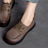 Damen-Schuhe aus Naturleder, klobige, flache Schuhe, zum Schnüren, modische Freizeitschuhe, niedrige Oberseite, runder Kopf, Damen-Arbeitsschuhe