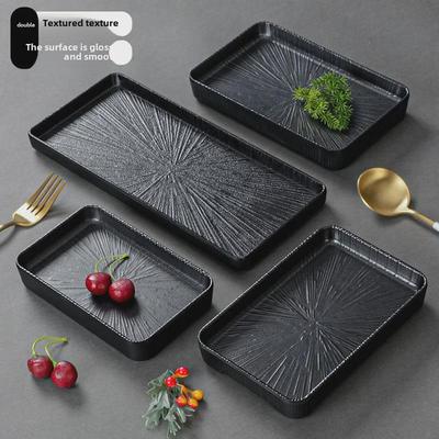 Schwarze Melamin Lange Grill- und Beilagenplatte - Stapelbares Imitationsporzellan für Hot Pot & Japanische Küche