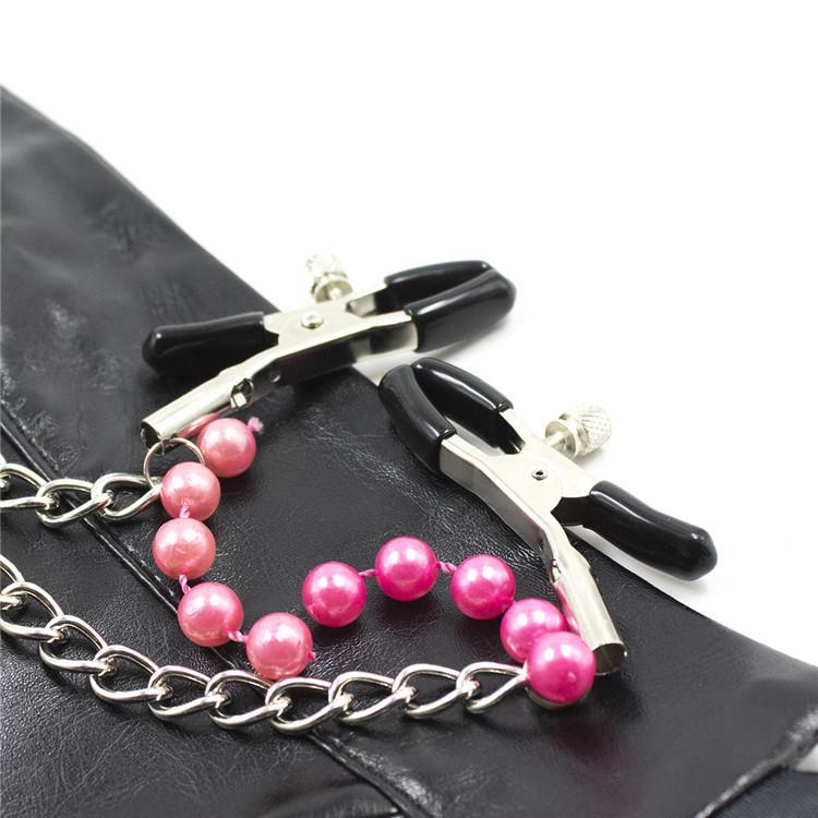 1 Pair Adjustable Nipple Clamps with Long Metal Chain and Colorful Beads Women Fetish Flirt Bondage Sex Toys