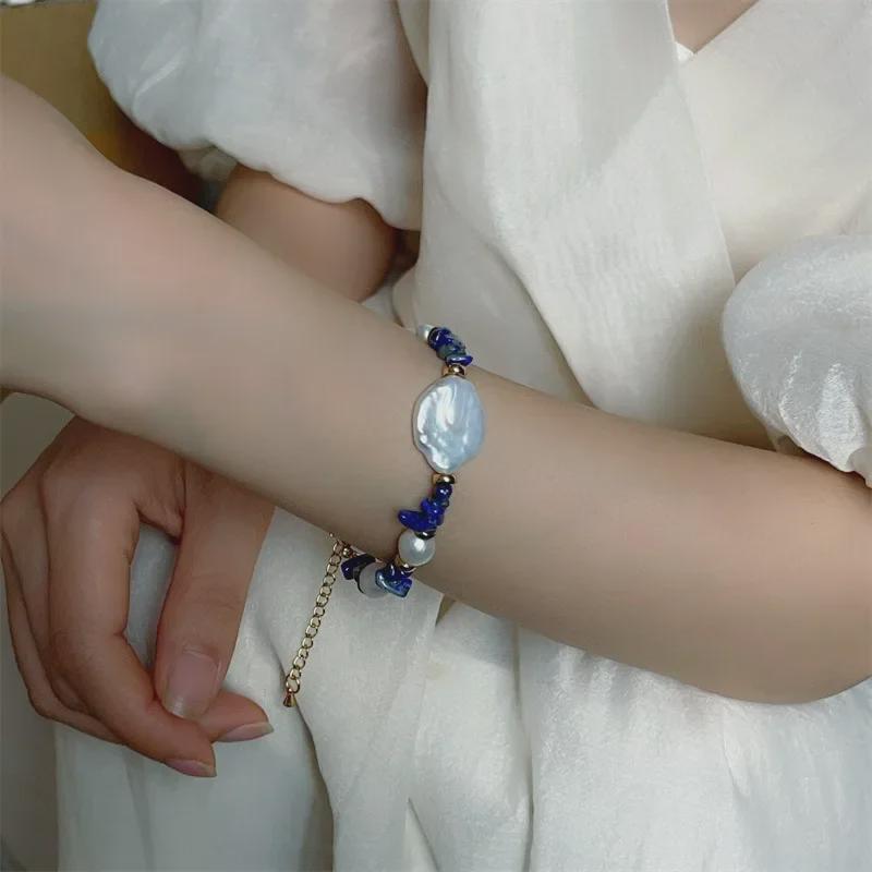 Lapislazuli Barockperlenarmband & Süßwasserperlenkette Schmuckset