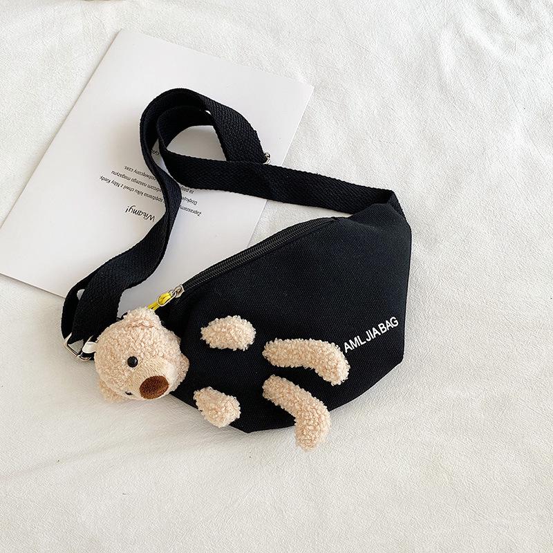 

2024 Trendy Japanese-Style Crossbody Canvas Bag with Cute Bear Print чёрный