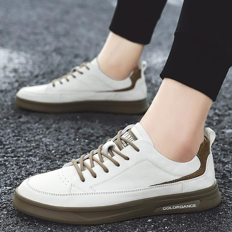 Men's Shoes Leather Casual Shoes New Outdoor Running Shoes Lace-up Comfortable Vulcanized Shoe Fashion Soft Sole Male Sneakers
