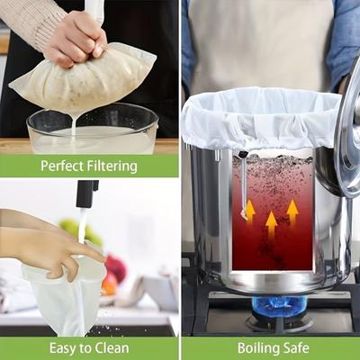 1 Pcs Reusable Fine Mesh Brew Bags Perfect Filtering Drawstring Strainer Bags For Home Brewing, Beer, Wine, Grains, Boiling Safe Kitchen Gadgets