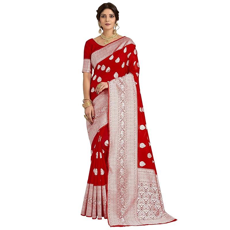 Glory Sarees Women' Banarasi Silk Saree With Blouse Piece (Gs Kara1 Red)