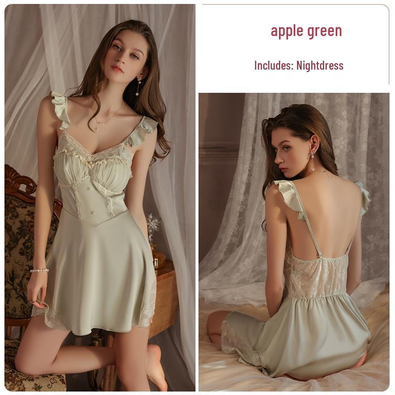 Plus Size Backless Ice Silk Push-Up Camisole Nightgown Robe Set
