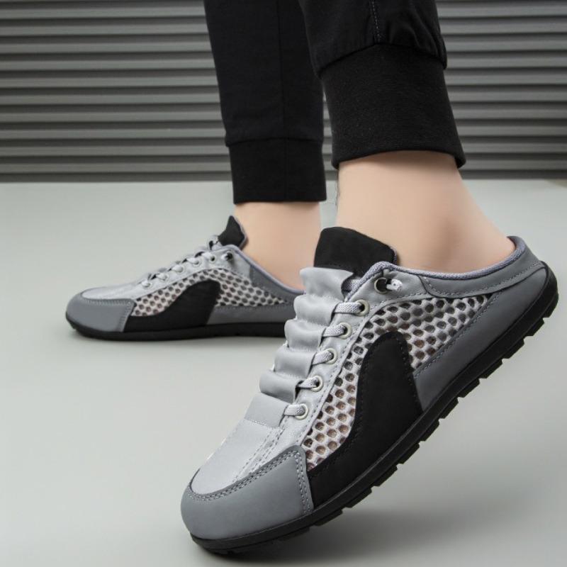 Men's Closed Toe Half Slippers 2026New Casual Sneakers Baotou Half Slippers Breathable Mesh Shoes Men Loafers Flat Beach Sandals
