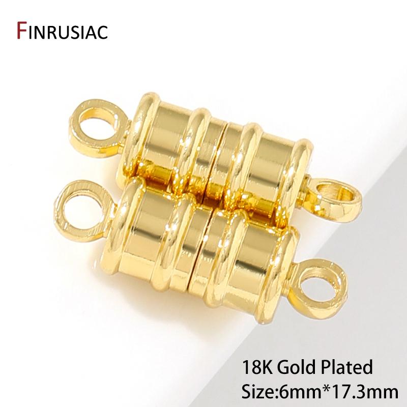 18K Gold Plated Brass Magnetic Clasps,Round Bamboo Joint End Clasp Connectors For DIY Bracelets Necklace Making Accessories
