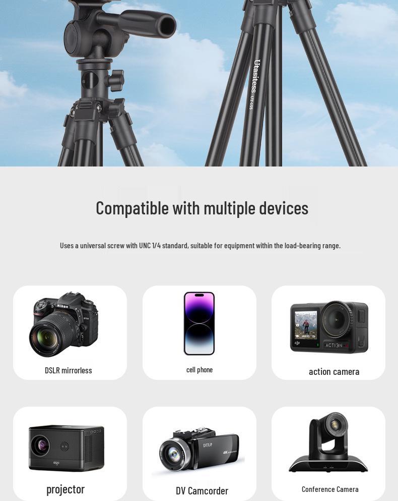 Lightweight UT155 Quick Release Portable Tripod for DSLR/Mirrorless Cameras and Phones