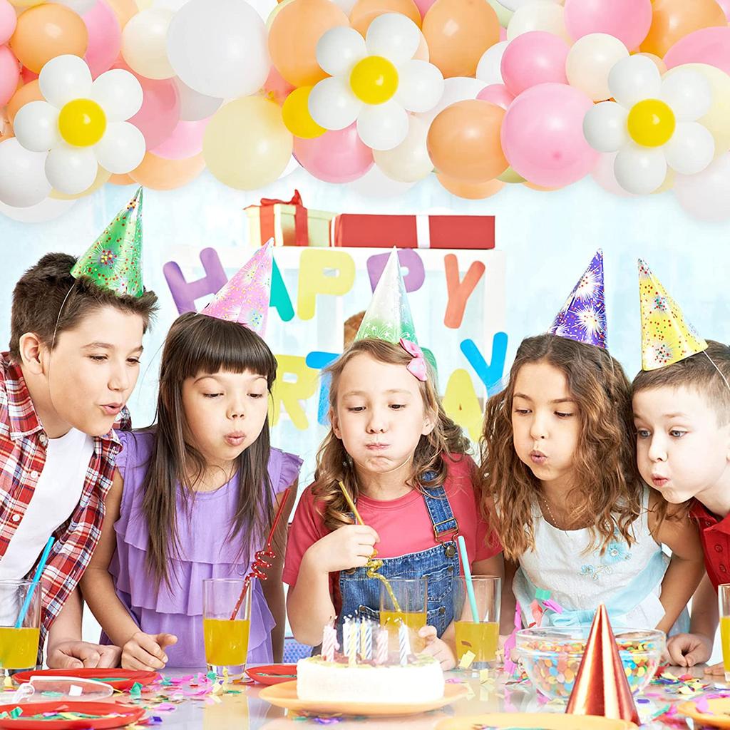 Bohemian Wedding Balloon Arch Small Daisy Balloon Wreath Pink And White Orange Birthday Balloon Background Arrangement