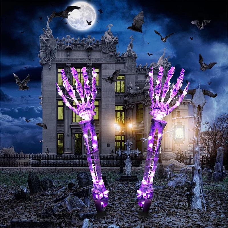Skeleton Ground Stakes: Halloween Decoration with Skull and Ghost Hand Props