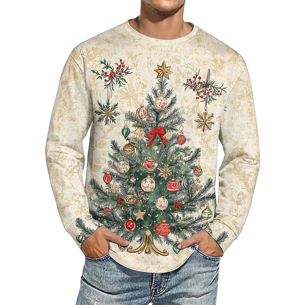 Men's Christmas Printed Imitation Cotton Long-sleeved Shirt