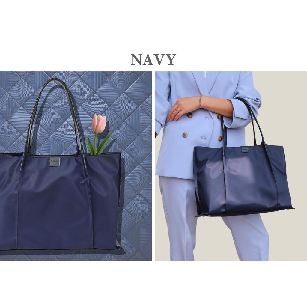 ANDSHIN Nylon Tote A4 Large Zipper for Commuting N0001 Bag, Lightweight, Size, Capacity, Closure, Women, Bag, (Navy)