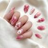 3D Flower Press-on Nails Almond-shaped Exquisite Artificial Nail Tips Reusable Gradient Pink Gel Fake Nails Women and Girls