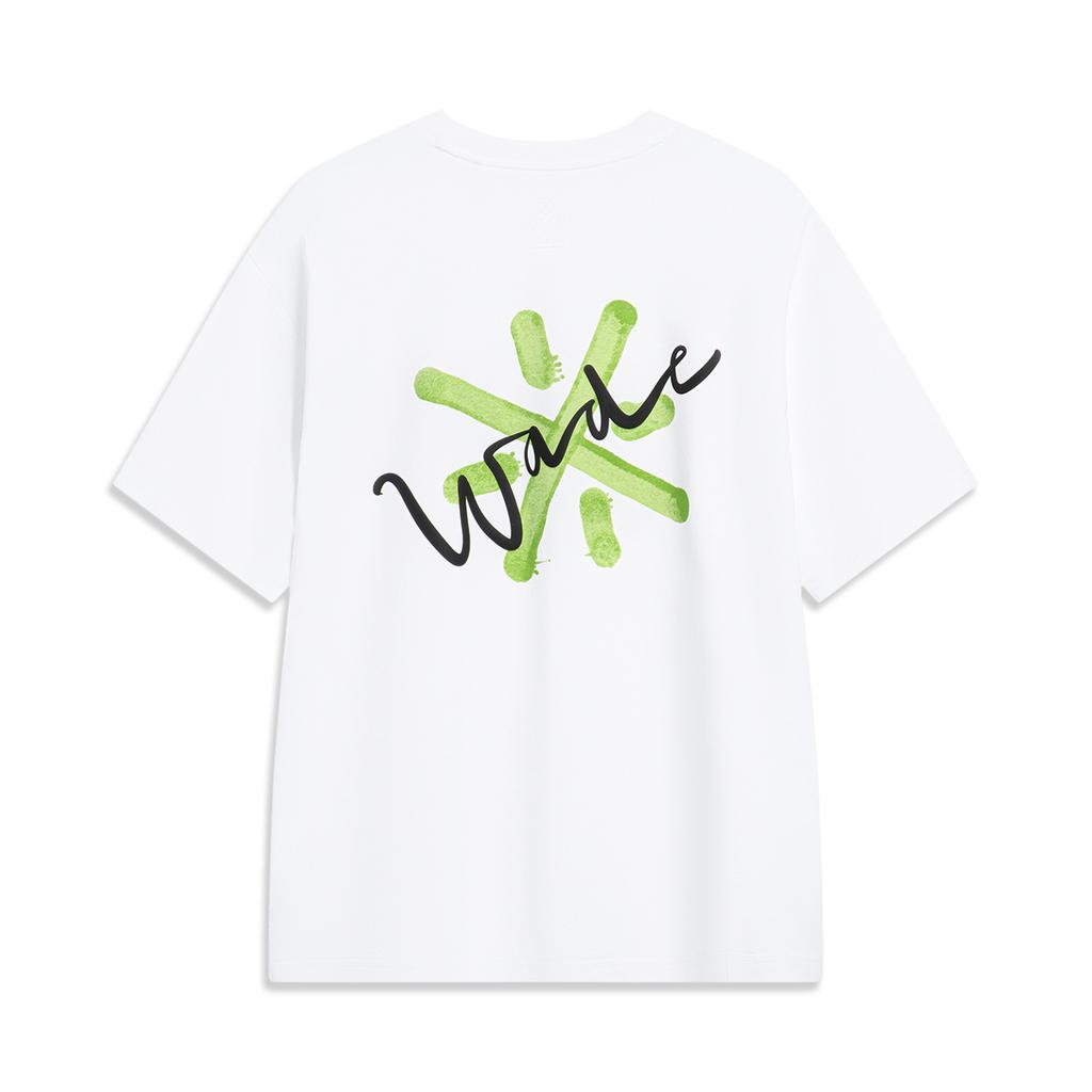 Li-Ning Wade Series Letter Print Crew Neck Pullover Casual Short Sleeve T-Shirt Unisex Tops Standard-White AHST335-2