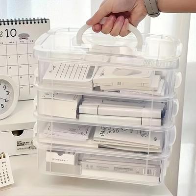Caja de Almacenamiento de Plástico Transparente de 4 Capas con Tapa y Cajones Divididos Caja de Almacenamiento para Bloques de Construcción Caja de Almacenamiento Portátil